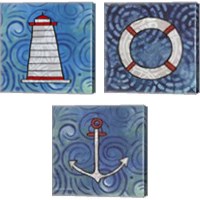 Framed 'Whimsy Coastal 3 Piece Canvas Print Set' border=