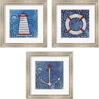 Framed 'Whimsy Coastal 3 Piece Framed Art Print Set' border=