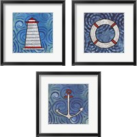 Framed 'Whimsy Coastal 3 Piece Framed Art Print Set' border=