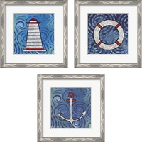 Framed 'Whimsy Coastal 3 Piece Framed Art Print Set' border=