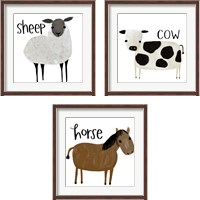Framed 'Farm Animal 3 Piece Framed Art Print Set' border=