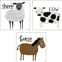 Framed 'Farm Animal 3 Piece Art Print Set' border=