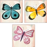 Framed 'Butterfly  3 Piece Art Print Set' border=