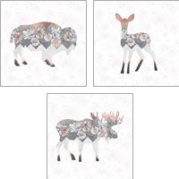 Framed 'Floral Animal Forest 3 Piece Art Print Set' border=