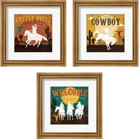 Framed 'Cattle Drive 3 Piece Framed Art Print Set' border=