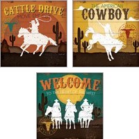 Framed 'Cattle Drive 3 Piece Art Print Set' border=