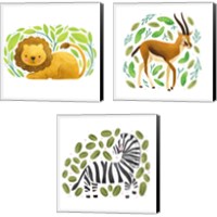 Framed 'Safari Cuties  3 Piece Canvas Print Set' border=