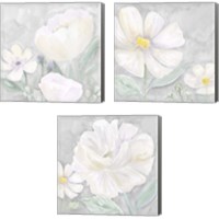 Framed 'Peaceful Repose Floral on Gray  3 Piece Canvas Print Set' border=
