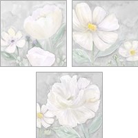 Framed 'Peaceful Repose Floral on Gray  3 Piece Art Print Set' border=