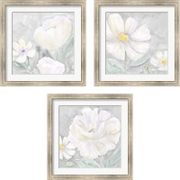 Framed 'Peaceful Repose Floral on Gray  3 Piece Framed Art Print Set' border=