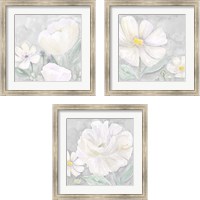 Framed Peaceful Repose Floral on Gray  3 Piece Framed Art Print Set