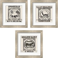 Framed 'Farmhouse Grain Sack Label 3 Piece Framed Art Print Set' border=