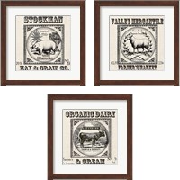 Framed 'Farmhouse Grain Sack Label 3 Piece Framed Art Print Set' border=