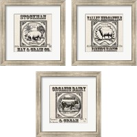 Framed 'Farmhouse Grain Sack Label 3 Piece Framed Art Print Set' border=