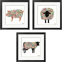 Framed Floral Farm Animals 3 Piece Framed Art Print Set
