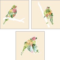 Framed 'Foliage & Feathers 3 Piece Art Print Set' border=