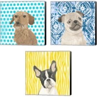 Framed Parlor Pooches 3 Piece Canvas Print Set