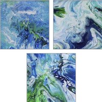 Framed 'Blue Lagoon Abstract 3 Piece Art Print Set' border=