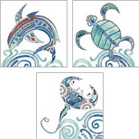 Framed 'Undersea Luau 3 Piece Art Print Set' border=
