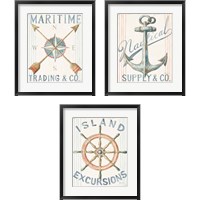 Framed 'Floursack Nautical  3 Piece Framed Art Print Set' border=