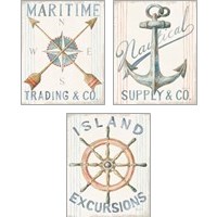 Framed Floursack Nautical  3 Piece Art Print Set