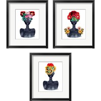 Framed 'Flower Crown Silhouette 3 Piece Framed Art Print Set' border=