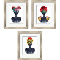 Framed 'Flower Crown Silhouette 3 Piece Framed Art Print Set' border=