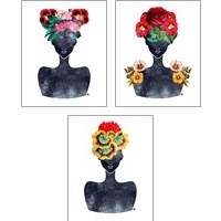 Framed 'Flower Crown Silhouette 3 Piece Art Print Set' border=
