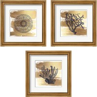 Framed 'Brushed Gold Nautical 3 Piece Framed Art Print Set' border=