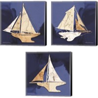 Framed 'Sailboat Blue 3 Piece Canvas Print Set' border=