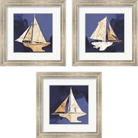 Framed 'Sailboat Blue 3 Piece Framed Art Print Set' border=