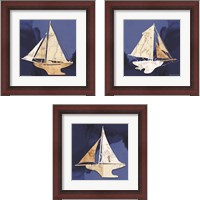 Framed 'Sailboat Blue 3 Piece Framed Art Print Set' border=