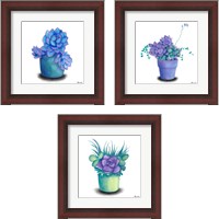 Framed 'Turquoise Succulents 3 Piece Framed Art Print Set' border=
