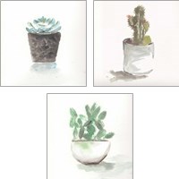 Framed Watercolor Cactus Still Life 3 Piece Art Print Set