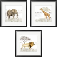 Framed 'Serengeti Wildlife 3 Piece Framed Art Print Set' border=