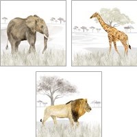 Framed Serengeti Wildlife 3 Piece Art Print Set