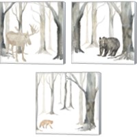 Framed 'Winter Forest Animal 3 Piece Canvas Print Set' border=