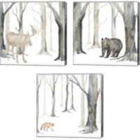 Framed Winter Forest Animal 3 Piece Canvas Print Set