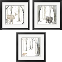 Framed 'Winter Forest Animal 3 Piece Framed Art Print Set' border=