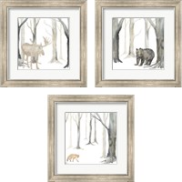 Framed 'Winter Forest Animal 3 Piece Framed Art Print Set' border=