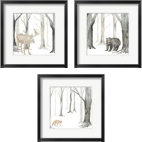 Framed Winter Forest Animal 3 Piece Framed Art Print Set