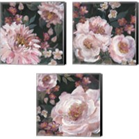 Framed Romantic Moody Florals on Black 3 Piece Canvas Print Set