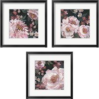 Framed 'Romantic Moody Florals on Black 3 Piece Framed Art Print Set' border=