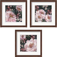 Framed Romantic Moody Florals on Black 3 Piece Framed Art Print Set