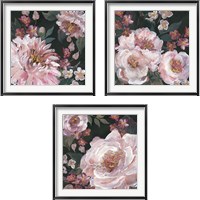 Framed 'Romantic Moody Florals on Black 3 Piece Framed Art Print Set' border=