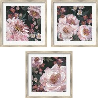 Framed Romantic Moody Florals on Black 3 Piece Framed Art Print Set