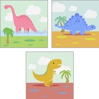 Framed Li'l Dino 3 Piece Art Print Set