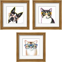 Framed 'Bespectacled Pet 3 Piece Framed Art Print Set' border=