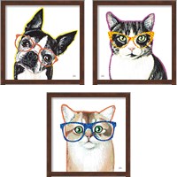 Framed 'Bespectacled Pet 3 Piece Framed Art Print Set' border=