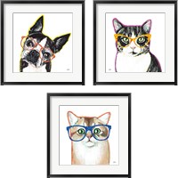 Framed 'Bespectacled Pet 3 Piece Framed Art Print Set' border=